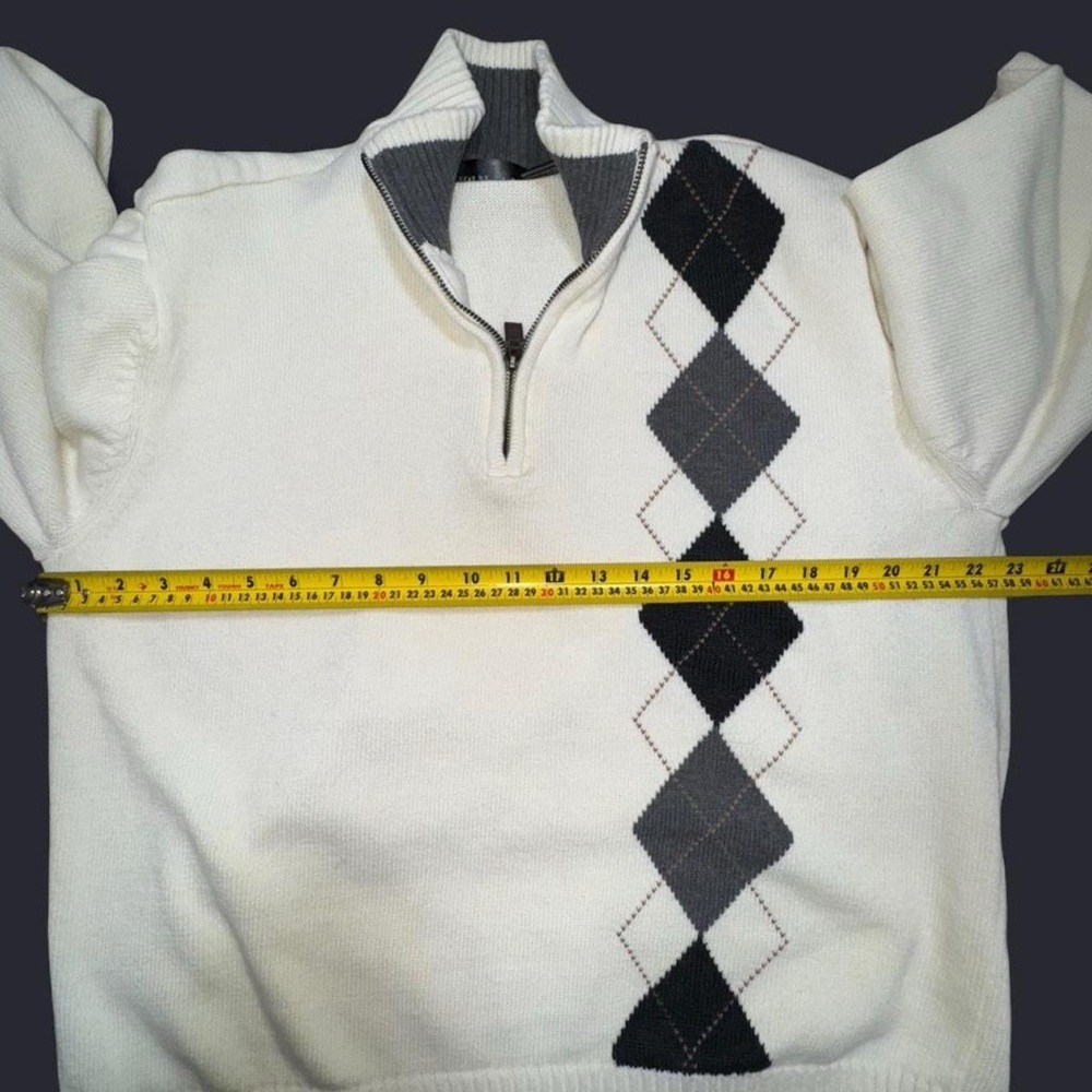 Oscar de la Renta Argyle Quarter-Zip Knit Sweater – XXL - Picture 3 of 4